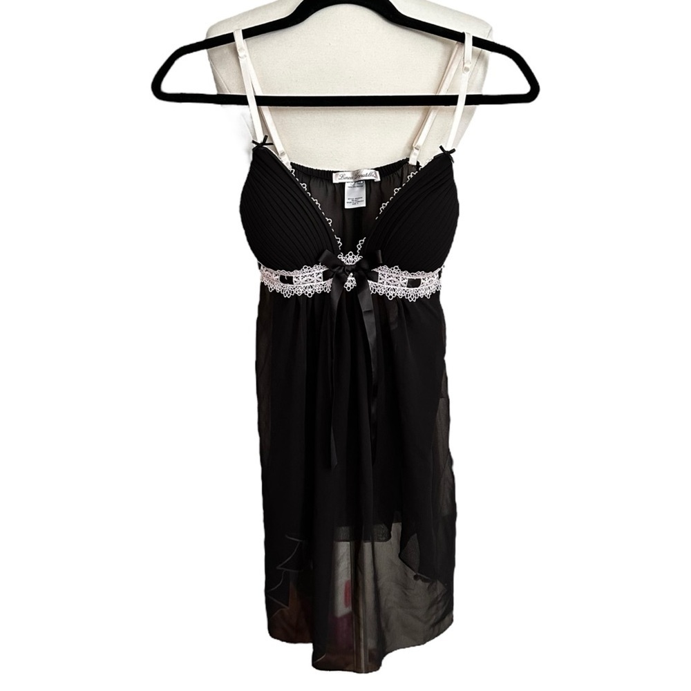 LINEA DONATELLA Sheer Black Babydoll Chemise Panty 2 Piece Set Lingerie Boudoir‎